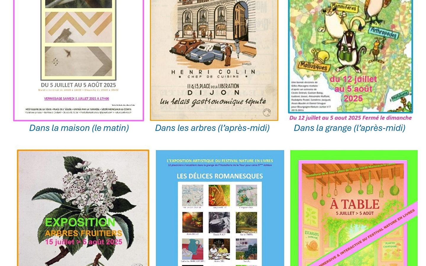Festival Nature en livres - six expositions - Délices romanesques - Monceaux-Le-Comte